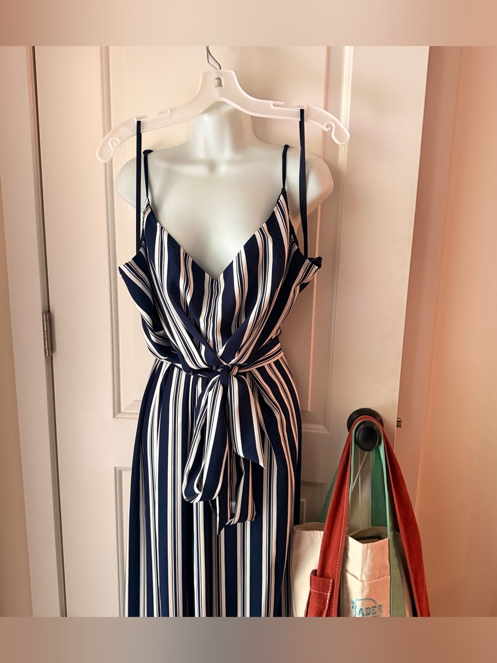 Ralph Lauren Navy & White Striped Tie-Waist Maxi Dress